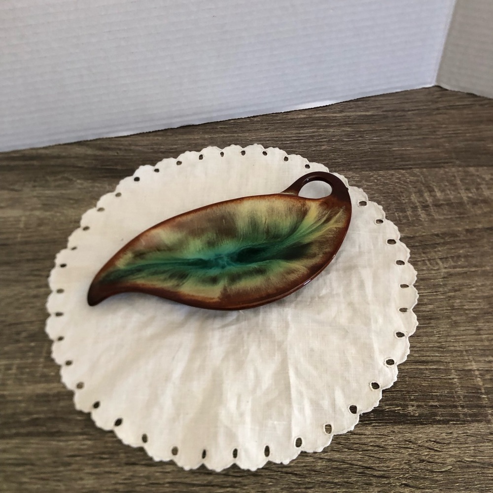 CCC Pottery MCM Drip Glaze Leaf Shape Dish